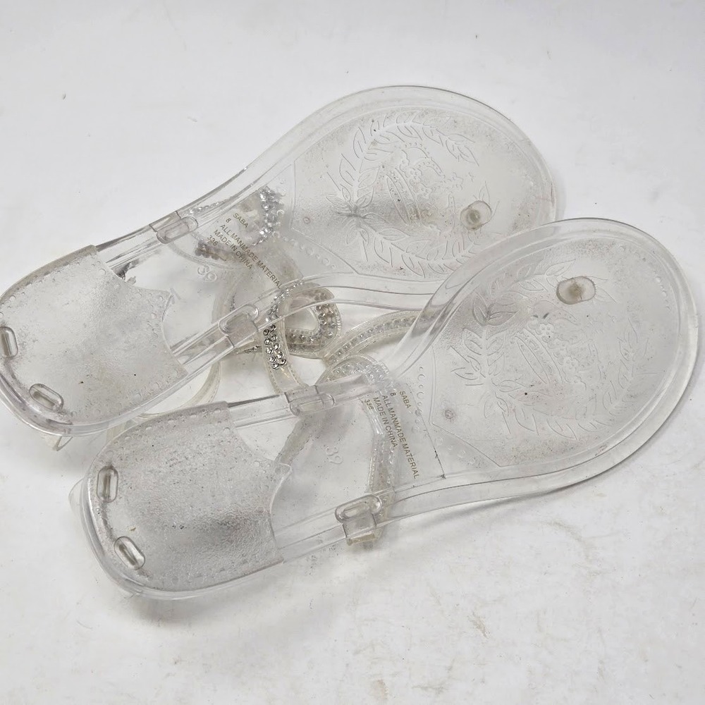 Steve Madden Women Rhinestone Clear Jelly Saba Sandals Manmade Summer 8 - Picture 9 of 11
